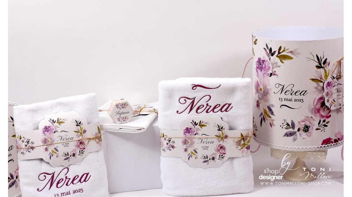 Trusou botez cu flori roz si mov Purple Flowers 12